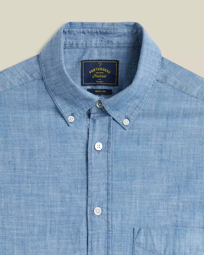Portuguese Flannel Chambray Shirt Hemd Herren hellblau